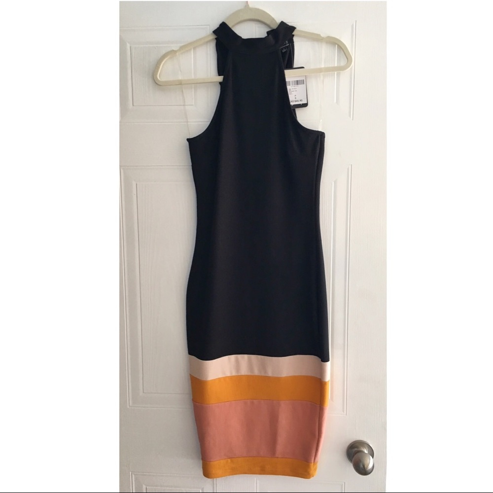 Fitted colour block midi dress